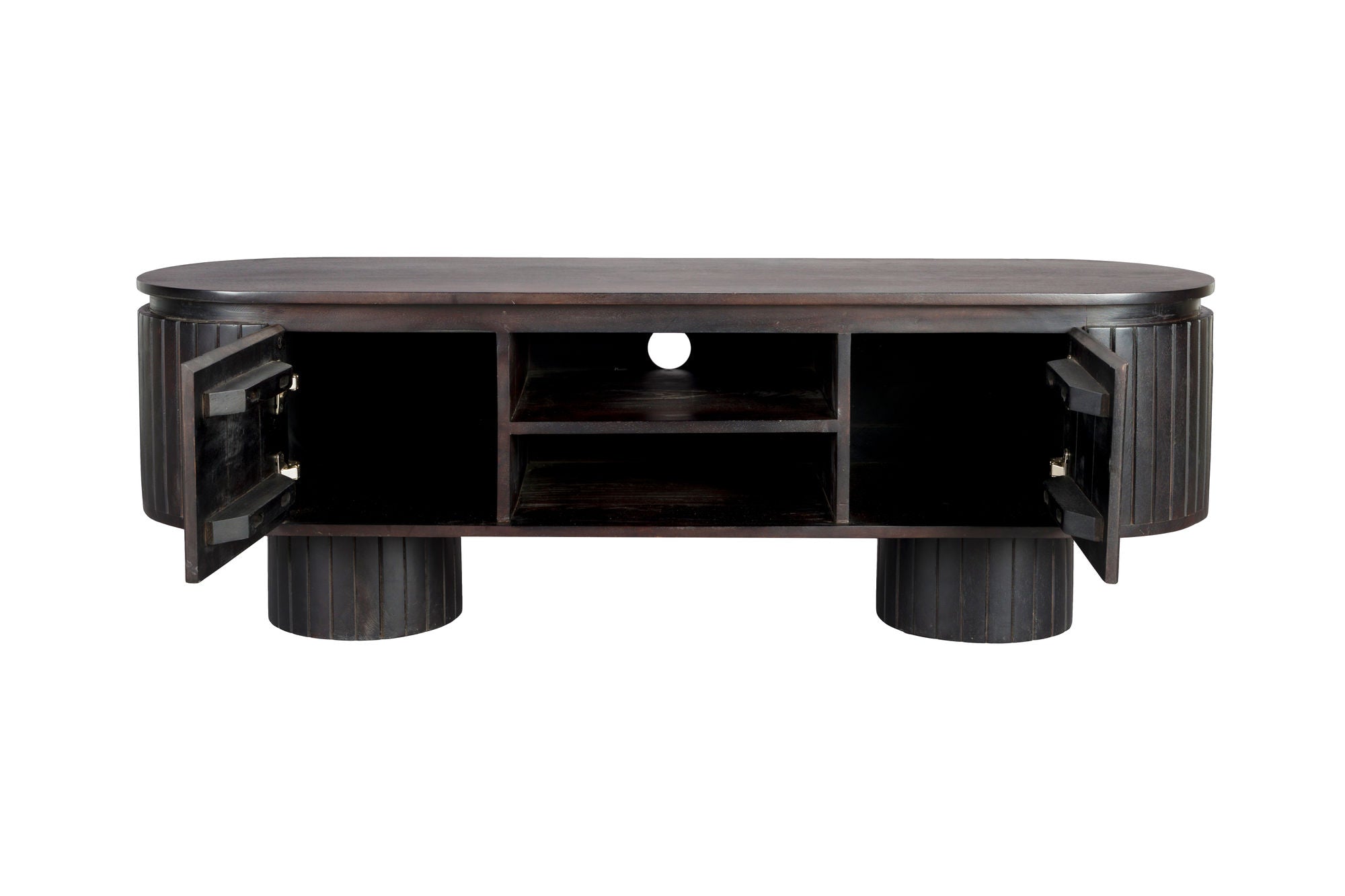 Dutchbone Kenji Slatted Black Wood Oval TV Unit